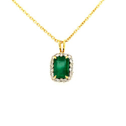 Pre Owned 18ct Emerald and Diamond Pendant and Chain ZU203